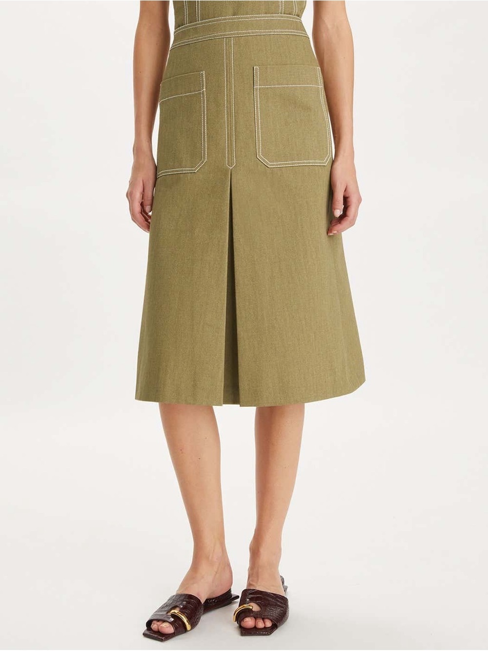 NWT Tory Burch Cotton Twill Skirt In Green